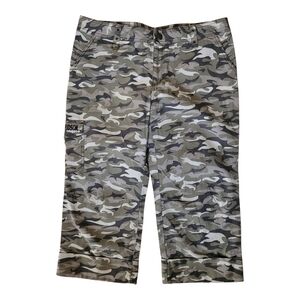 SZ14 Y2K Harley-Davidson Camo Cargo Capris Grey Olive Cotton Canvas Vintage